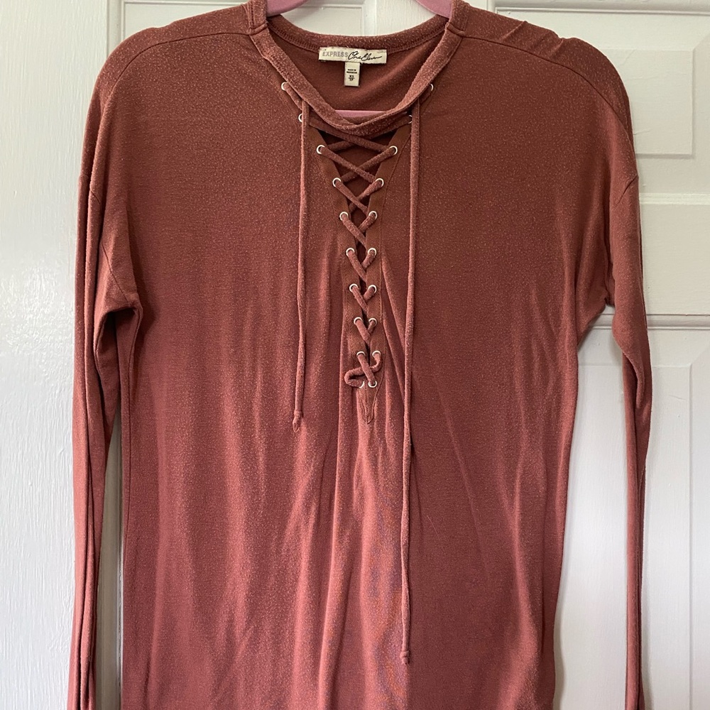 Express One Eleven sexy lace up long sleeve T